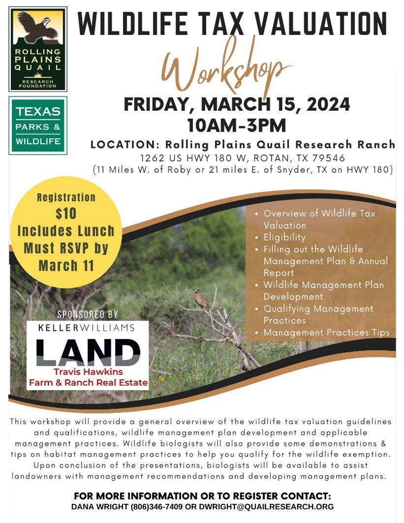 Wildlife Tax Valuation Workshop Scheduled for Friday, March 15